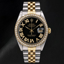 Rolex Datejust 16013 36mm Black Roman Diamond Dial Two Tone Watch