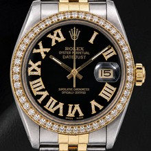 Rolex Datejust 16013 36mm Black Roman Diamond Dial Two Tone Watch