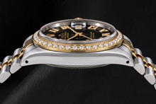 Rolex Datejust 16013 36mm Black Roman Diamond Dial Two Tone Watch