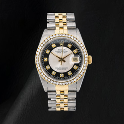 Rolex Datejust 16013 36mm Black Tuxedo Diamond Dial Two Tone Watch