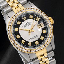 Rolex Datejust 16013 36mm Black Tuxedo Diamond Dial Two Tone Watch