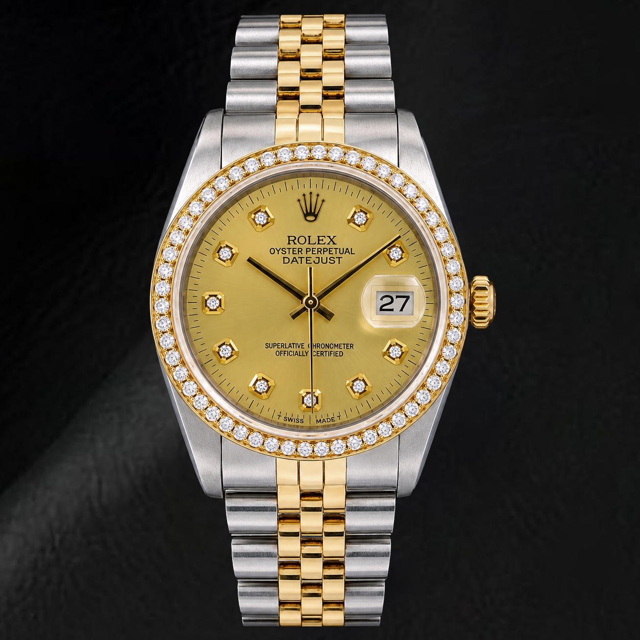 Rolex Datejust 16013 36mm Champagne Diamond Dial Two Tone Watch