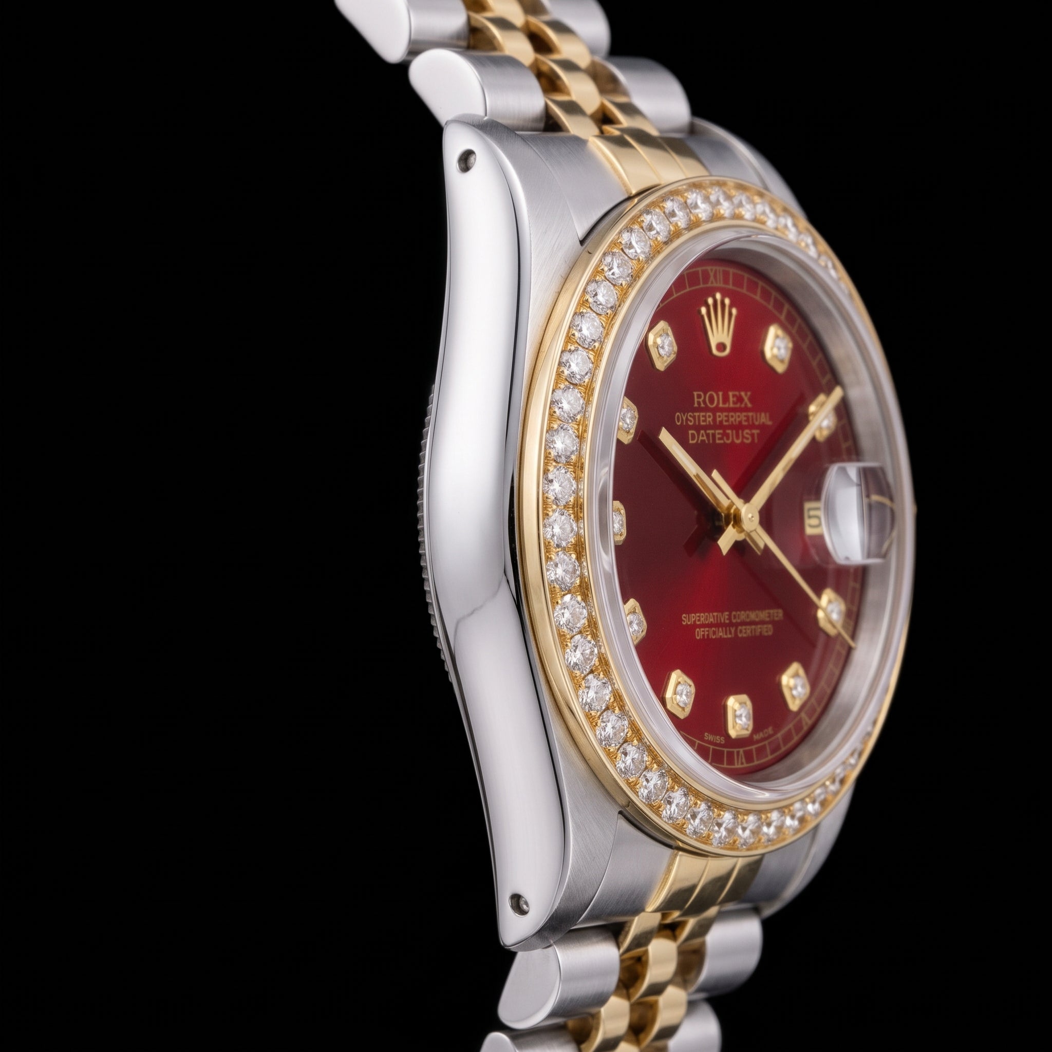 Rolex Datejust 16013 36mm Red Diamond Dial Jubilee Bracelet Two Tone Watch