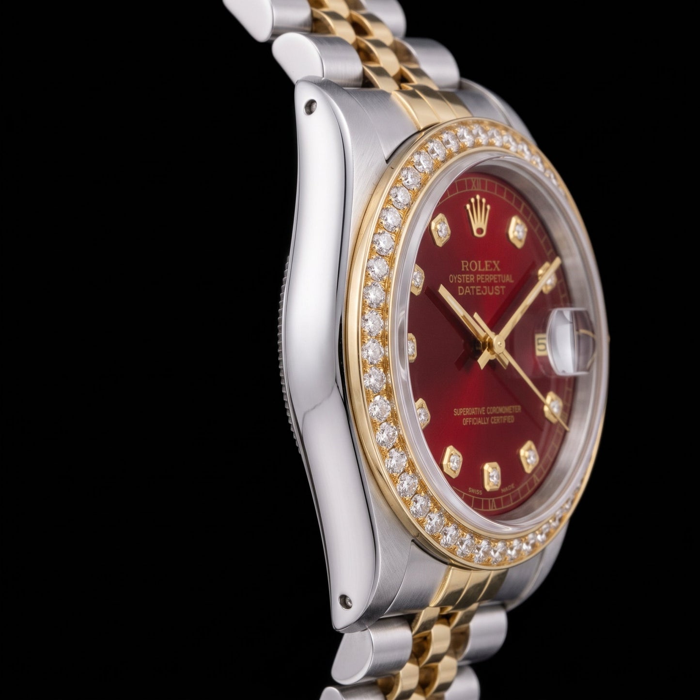 Rolex Datejust 16013 36mm Red Diamond Dial Jubilee Bracelet Two Tone Watch