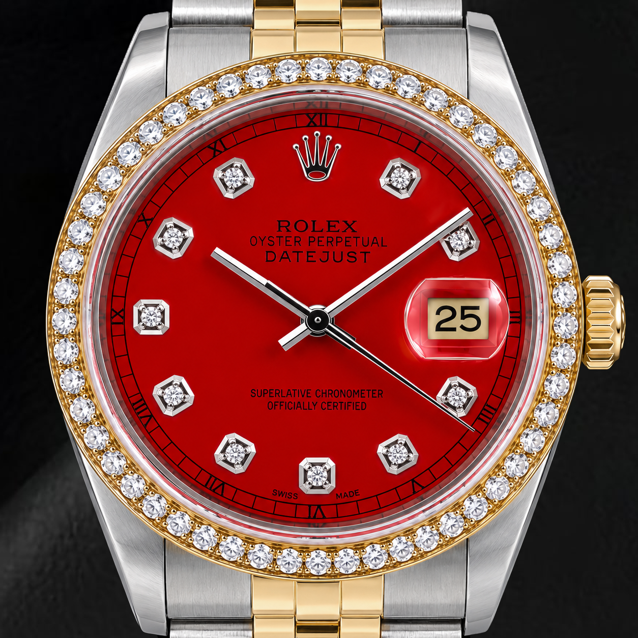 Rolex Datejust 16013 36mm Red Diamond Dial Two Tone Watch