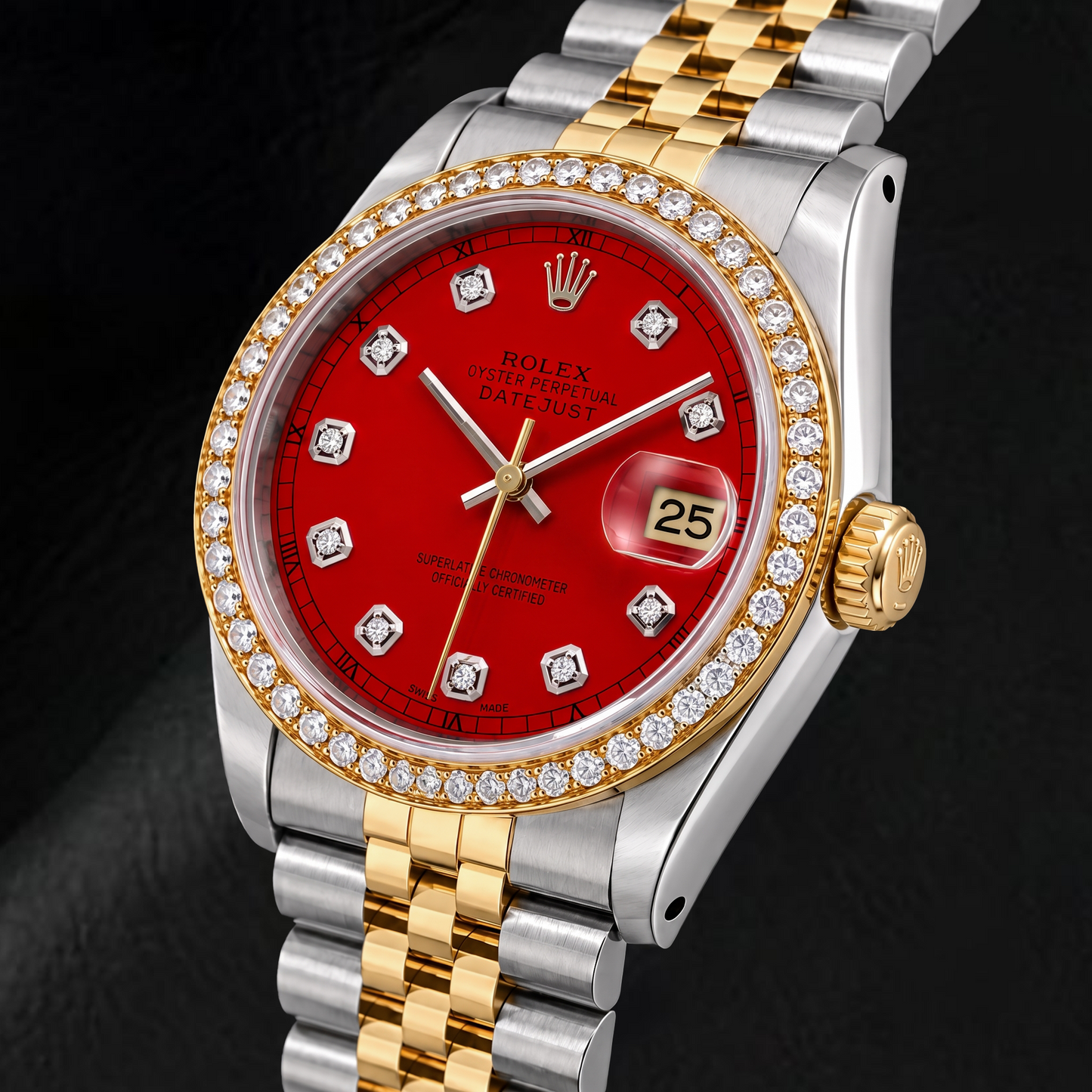 Rolex Datejust 16013 36mm Red Diamond Dial Two Tone Watch