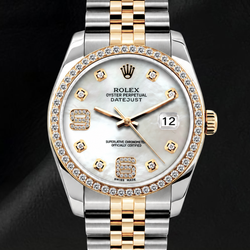 Rolex Datejust 16013 36mm White Mother of Pearl Arabic Diamond Dial Two Tone Watch