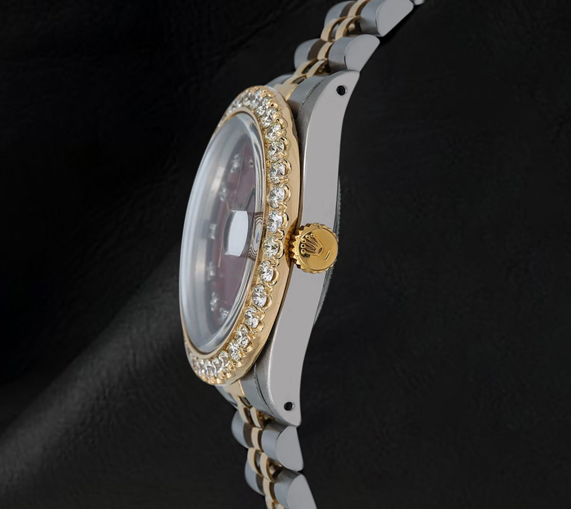 Rolex Datejust 16013 Diamond Bezel Red Diamond Dial 36mm Two Tone Watch