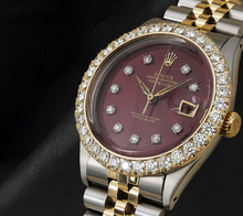 Rolex Datejust 16013 Diamond Bezel Red Diamond Dial 36mm Two Tone Watch