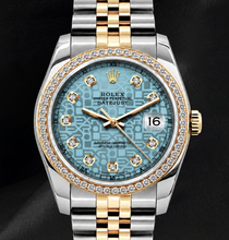 Rolex Datejust 16013 Ice Blue Diamond Dial 36mm Jubliee Bracelet Two Tone Watch