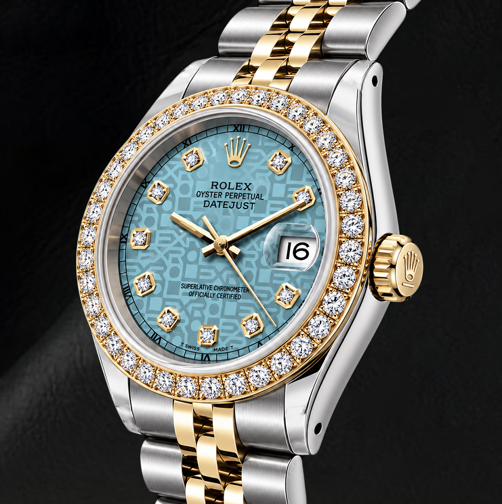Rolex Datejust 16013 Ice Blue Diamond Dial 36mm Jubliee Bracelet Two Tone Watch