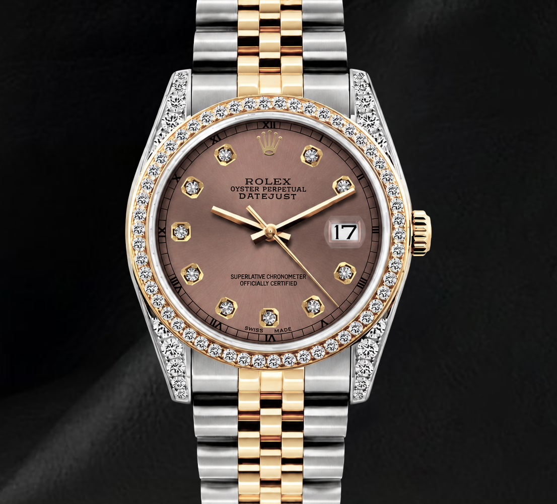 Rolex Datejust 16013 Salmon Diamond Dial 36mm Two Tone Watch