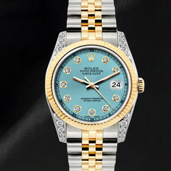 Rolex Datejust 16013 Turquoise Diamond Dial 36mm Two Tone Watch