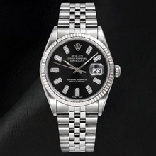 Rolex Datejust 16014 36mm Black Baguette Diamond Dial Stainless Steel Watch