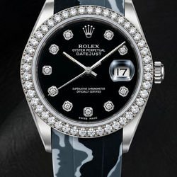 Rolex Datejust 16014 36mm Black Diamond Dial Gray Camo Rubber Strap Watch