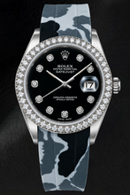 Rolex Datejust 16014 36mm Black Diamond Dial Gray Camo Rubber Strap Watch
