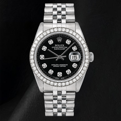 Rolex Datejust 16014 36mm Black Diamond Dial Stainless Steel Watch Jubilee Bracelet