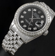 Rolex Datejust 16014 36mm Black Diamond Dial Stainless Steel Watch Jubilee Bracelet