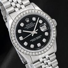 Rolex Datejust 16014 36mm Black Diamond Dial Stainless Steel Watch Jubilee Bracelet