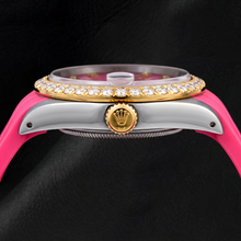Rolex Datejust 16014 36mm Pink Diamond Dial Diamond Bezel Pink Rubber Strap Watch