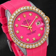 Rolex Datejust 16014 36mm Pink Diamond Dial Diamond Bezel Pink Rubber Strap Watch