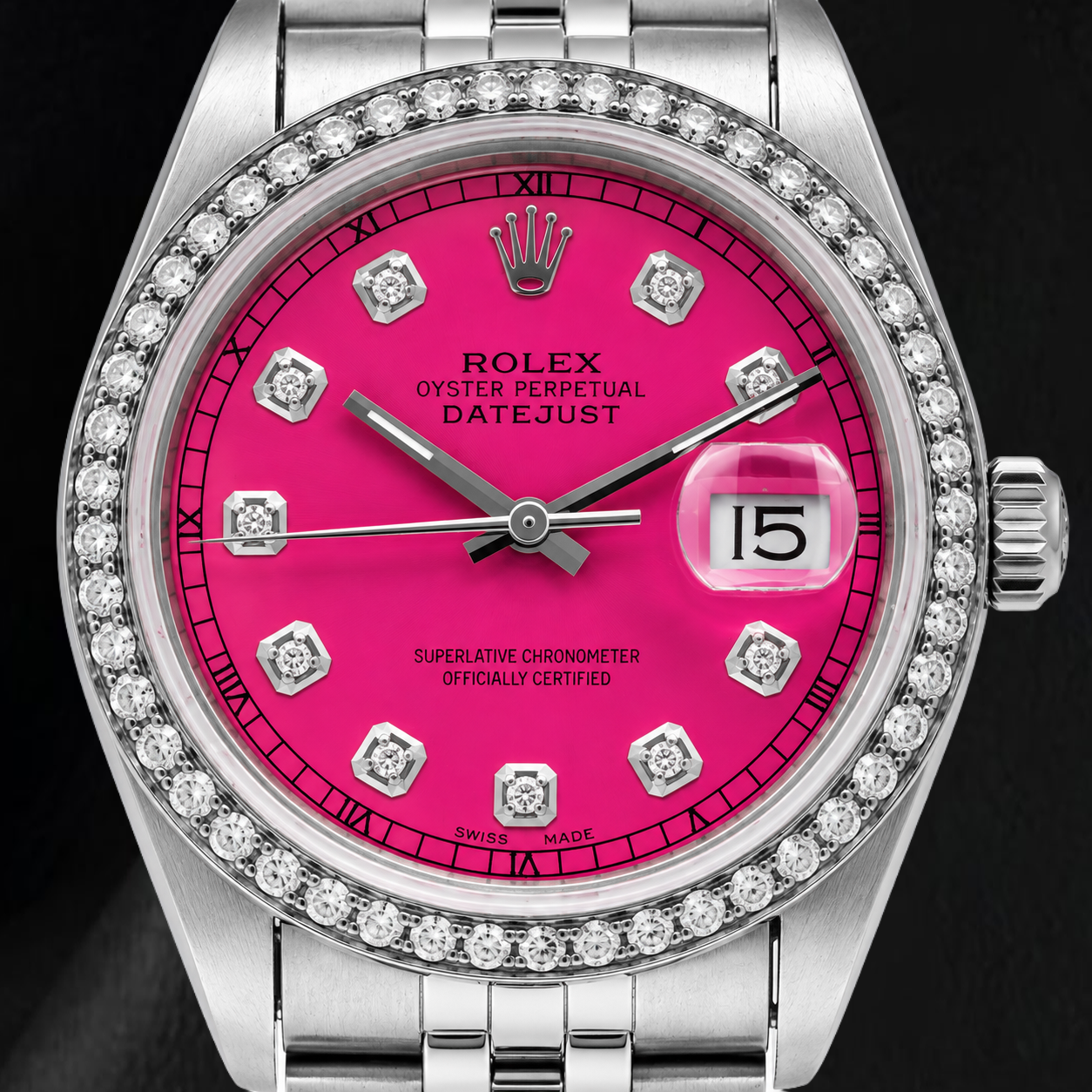 Rolex Datejust 16014 36mm Pink Diamond Dial Stainless Steel Watch