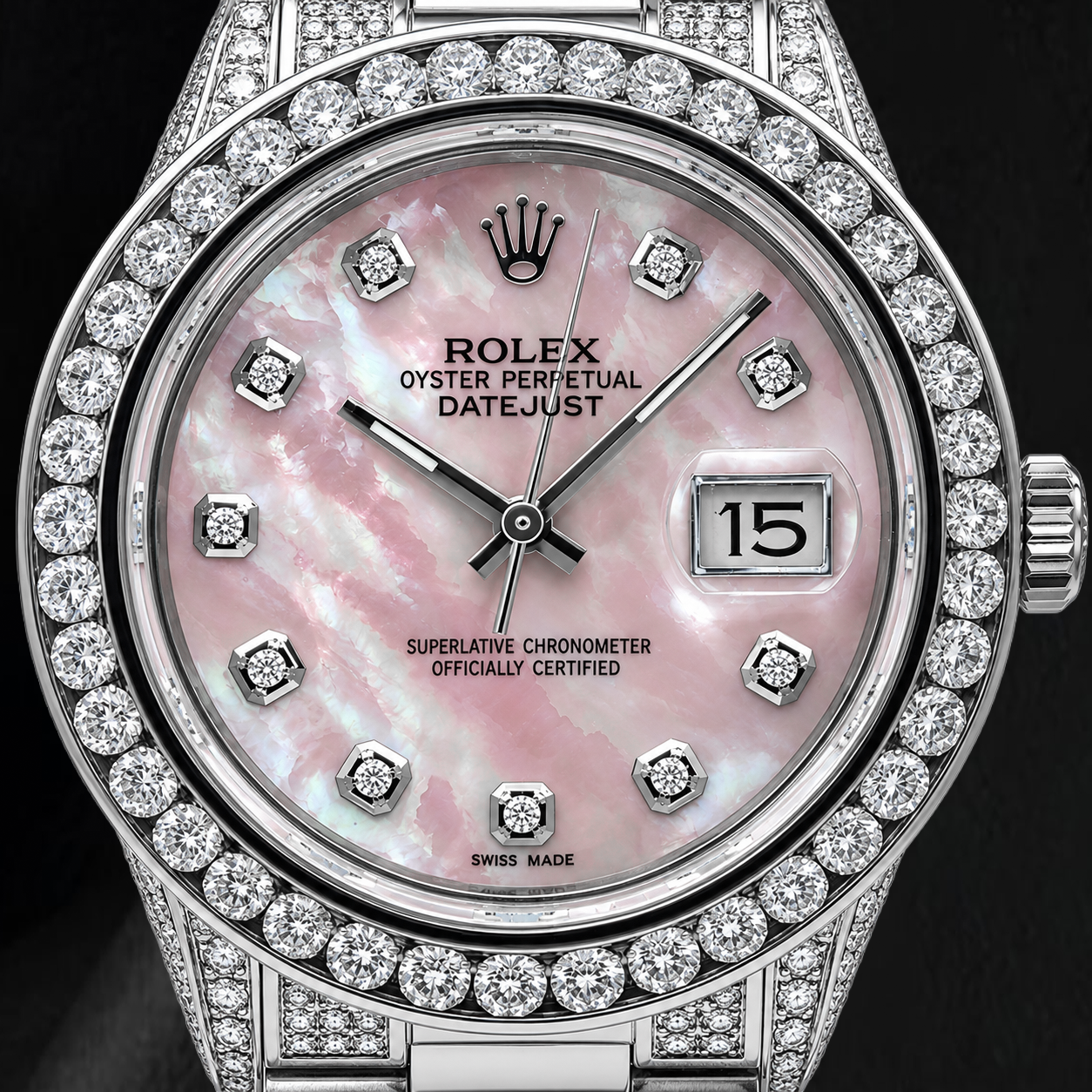Rolex Datejust 16014 36mm Pink Mother of Pearl Diamond Dial Stainless Steel Watch
