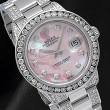Rolex Datejust 16014 36mm Pink Mother of Pearl Diamond Dial Stainless Steel Watch