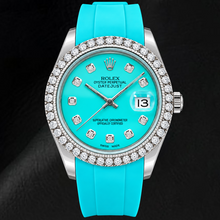 Rolex Datejust 16014 36mm Turquoise Diamond Dial Blue Rubber Strap Watch
