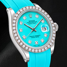 Rolex Datejust 16014 36mm Turquoise Diamond Dial Blue Rubber Strap Watch
