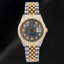 Rolex Datejust 1601 36mm Black Mother Of Pearl Diamond Dial Two Tone Watch
