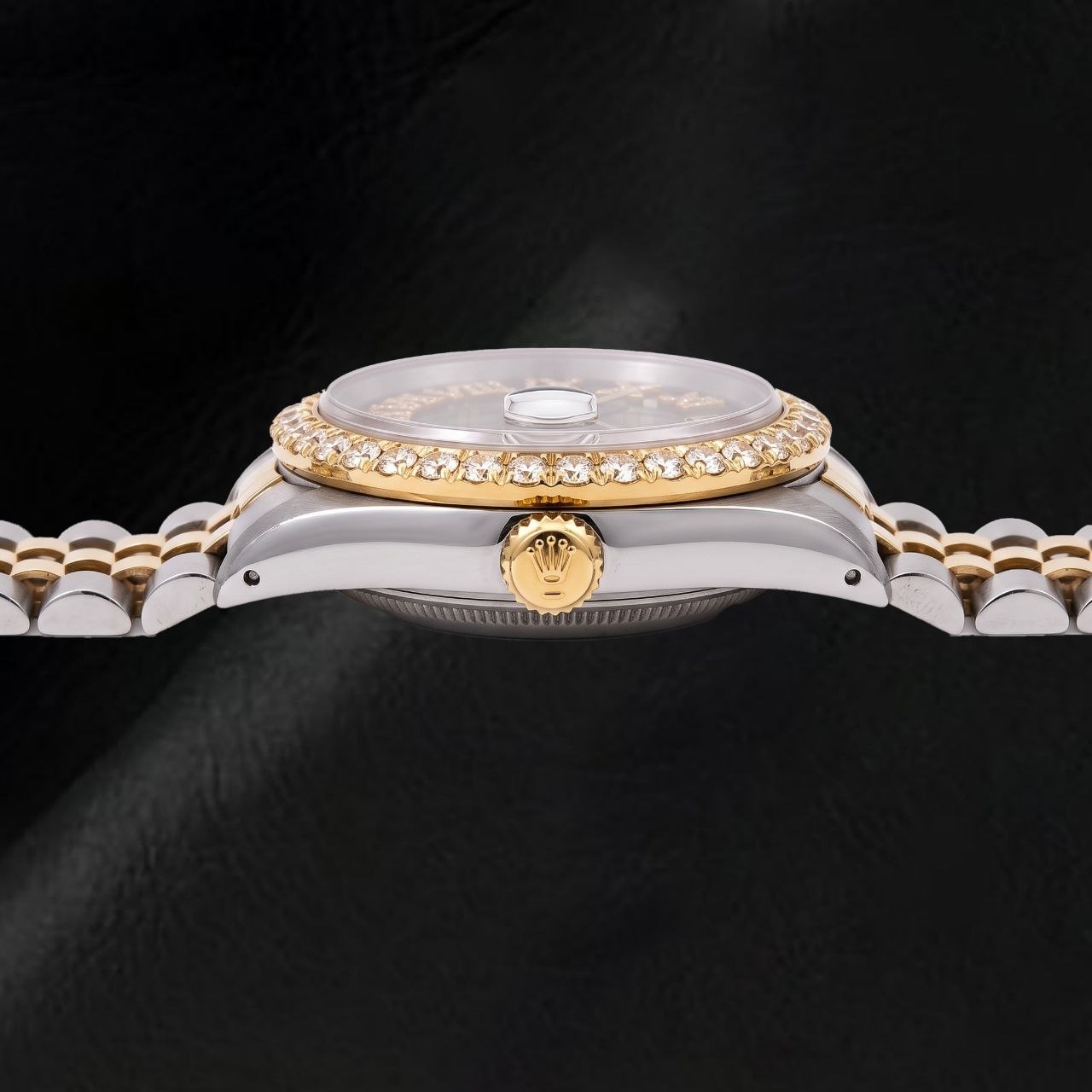 Rolex Datejust 1601 36mm Black Roman Diamond Dial Two Tone Watch