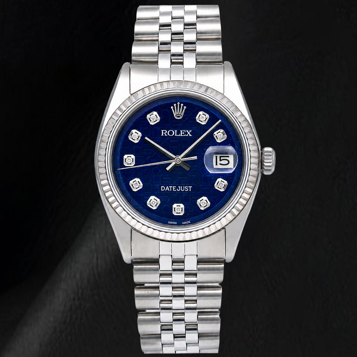 Rolex Datejust 1601 36mm Blue Diamond Dial Stainless Steel Watch Jubilee Bracelet
