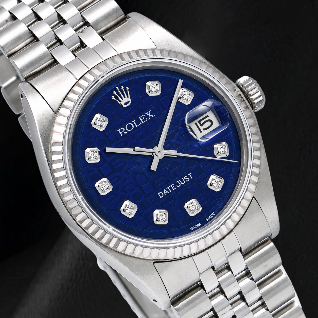 Rolex Datejust 1601 36mm Blue Diamond Dial Stainless Steel Watch Jubilee Bracelet
