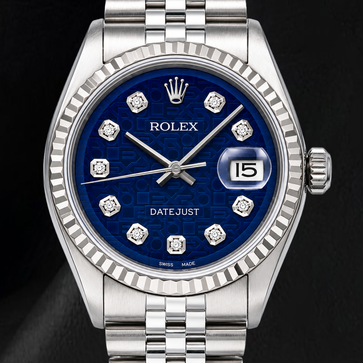 Rolex Datejust 1601 36mm Blue Diamond Dial Stainless Steel Watch Jubilee Bracelet