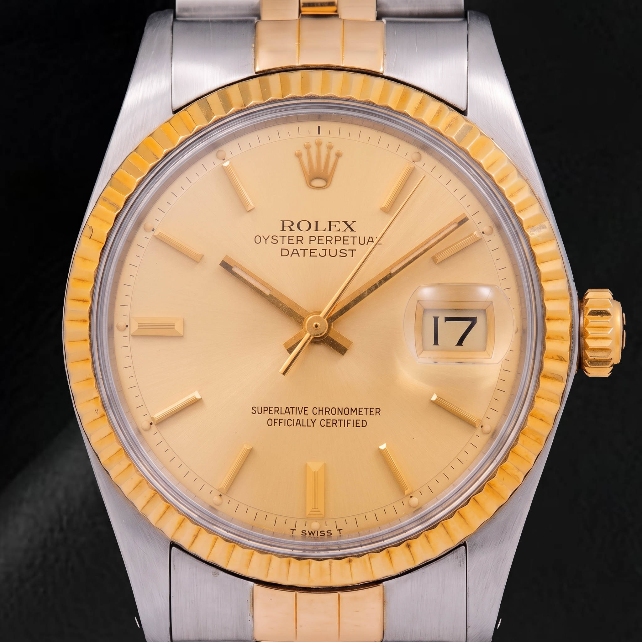 Rolex Datejust 1601 36mm Champagne Stick Dial Two Tone Watch