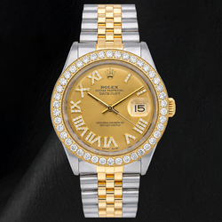 Rolex Datejust 1601 36mm Champagne Roman Diamond Dial Two Tone Watch