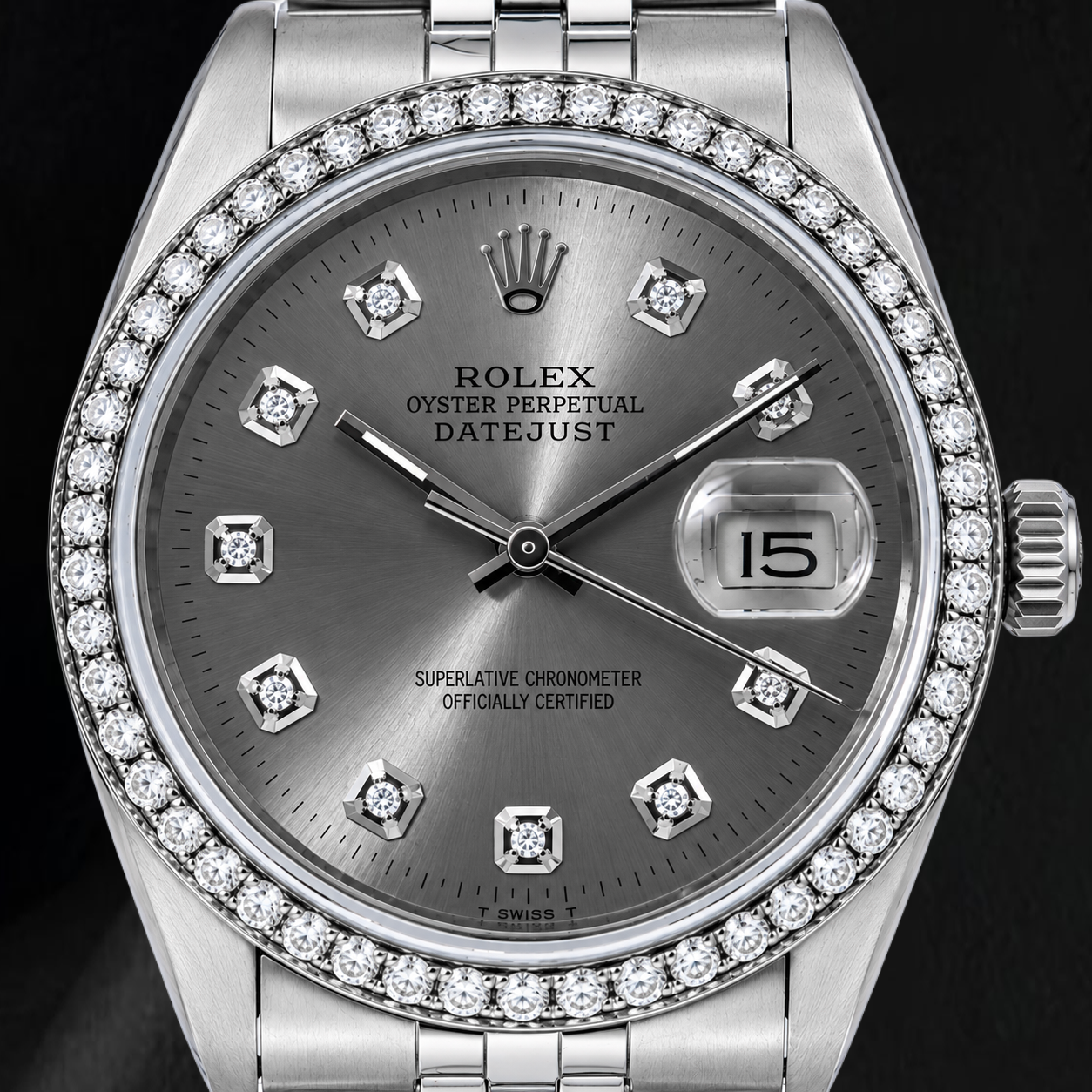 Rolex Datejust 1601 36mm Gray Diamond Dial Stainless Steel Watch