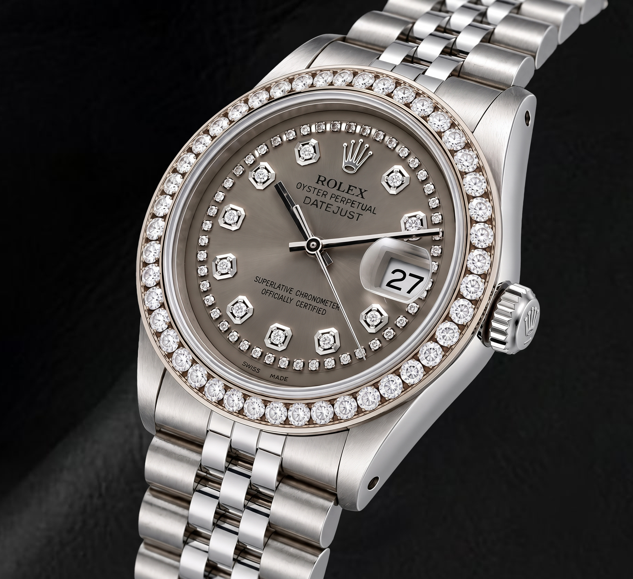 Rolex Datejust 1601 36mm Gray String Diamond Dial Stainless Steel Watch