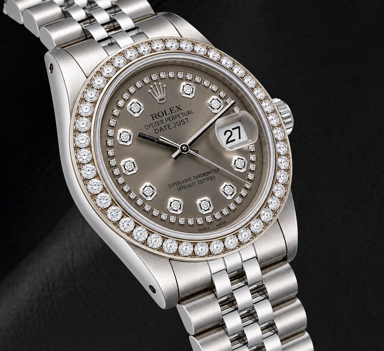 Rolex Datejust 1601 36mm Gray String Diamond Dial Stainless Steel Watch