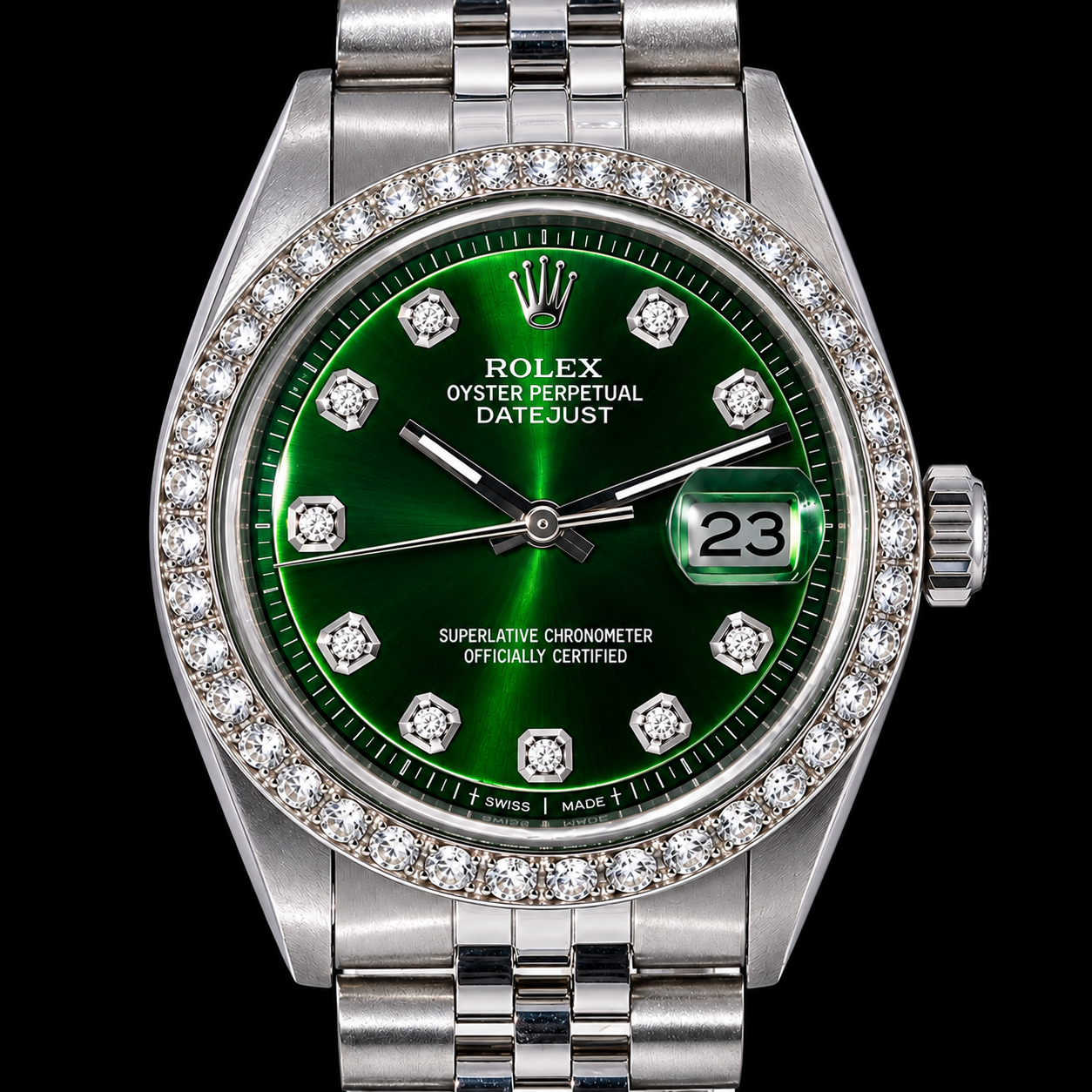 Rolex Datejust 1601 36mm Green Diamond Dial Stainless Steel Watch