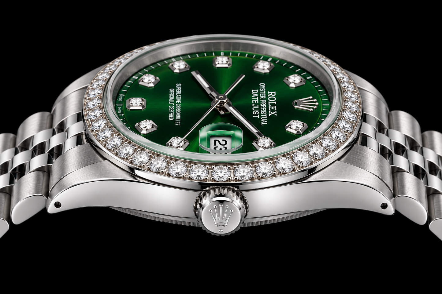 Rolex Datejust 1601 36mm Green Diamond Dial Stainless Steel Watch
