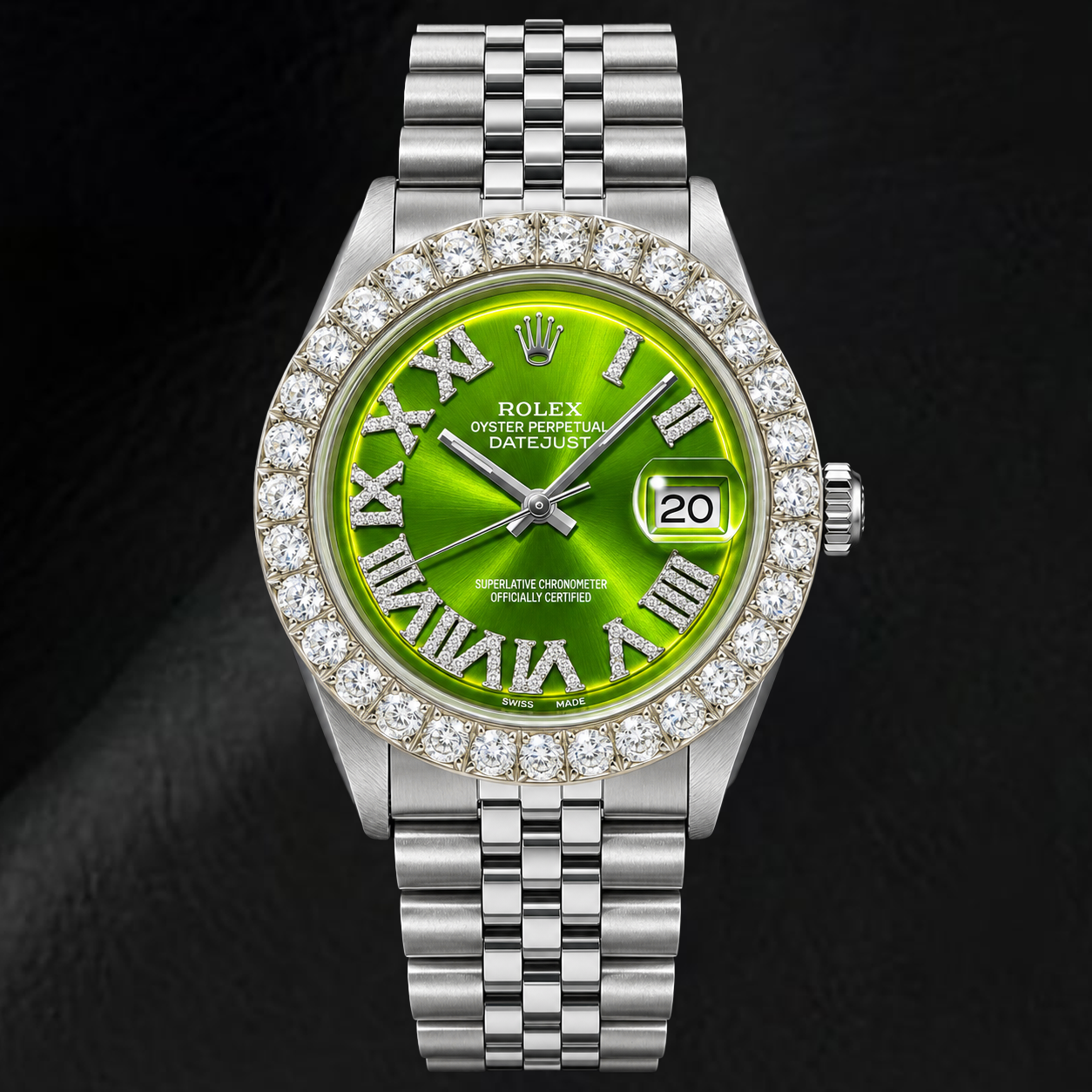Rolex Datejust 1601 36mm Green Roman Diamond Dial Stainless Steel Watch