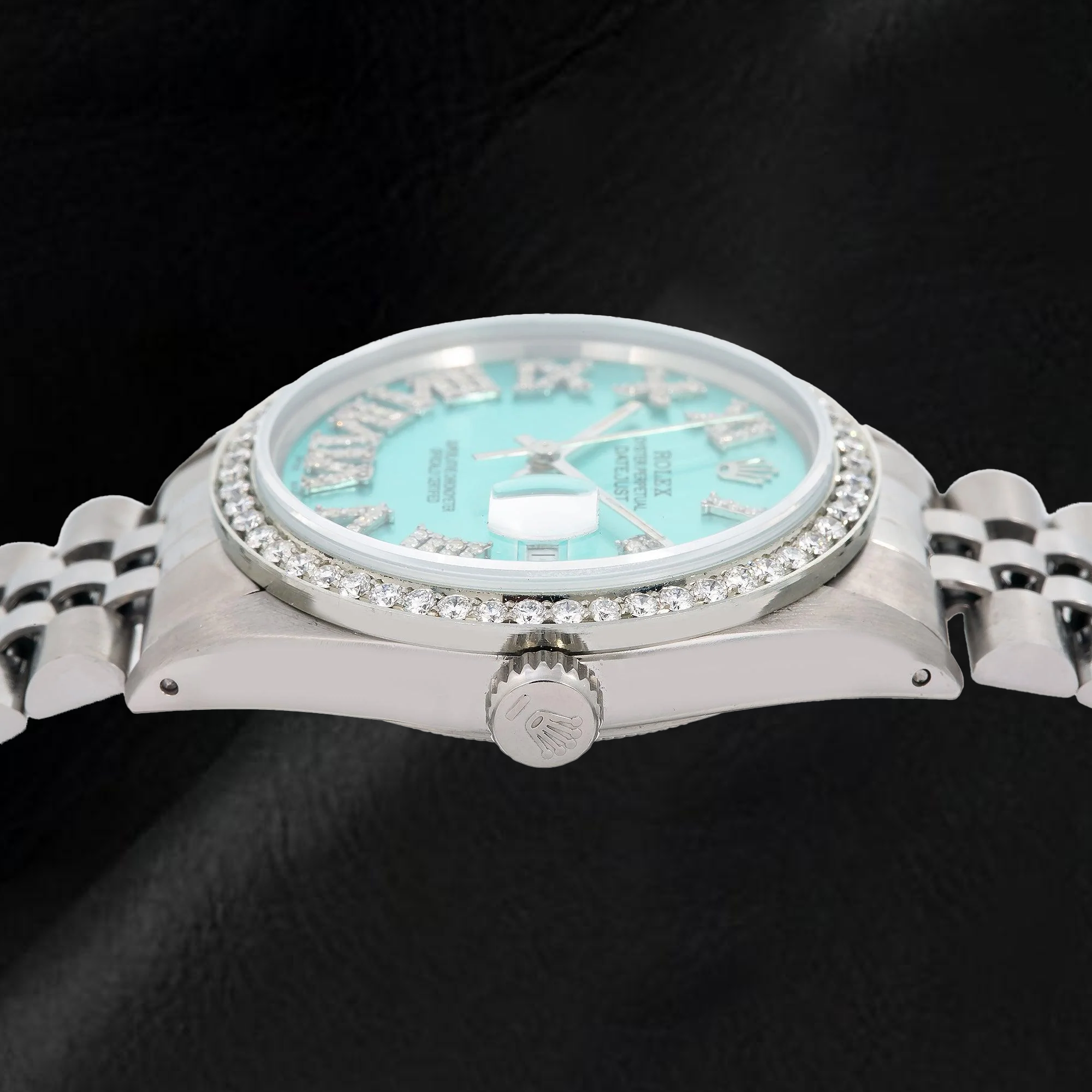 Rolex Datejust 1601 36mm Turquoise Roman Diamond Dial Stainless Steel Watch