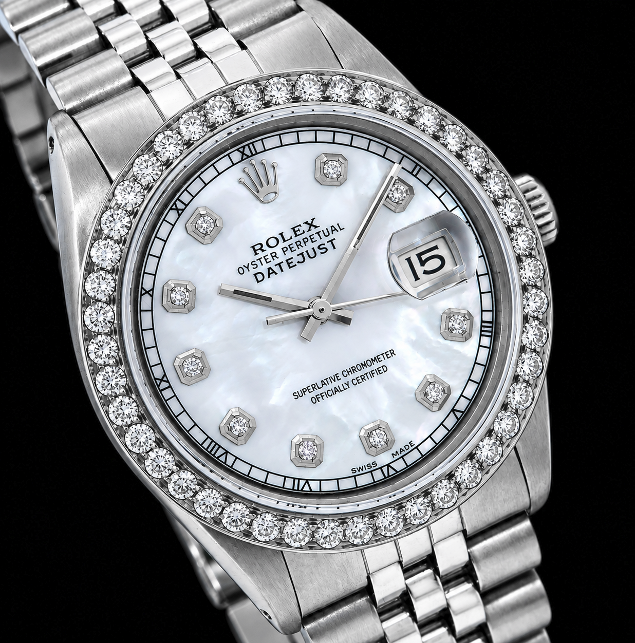 Rolex Datejust 1601 36mm White Mother of Pearl Diamond Dial Stainless Steel