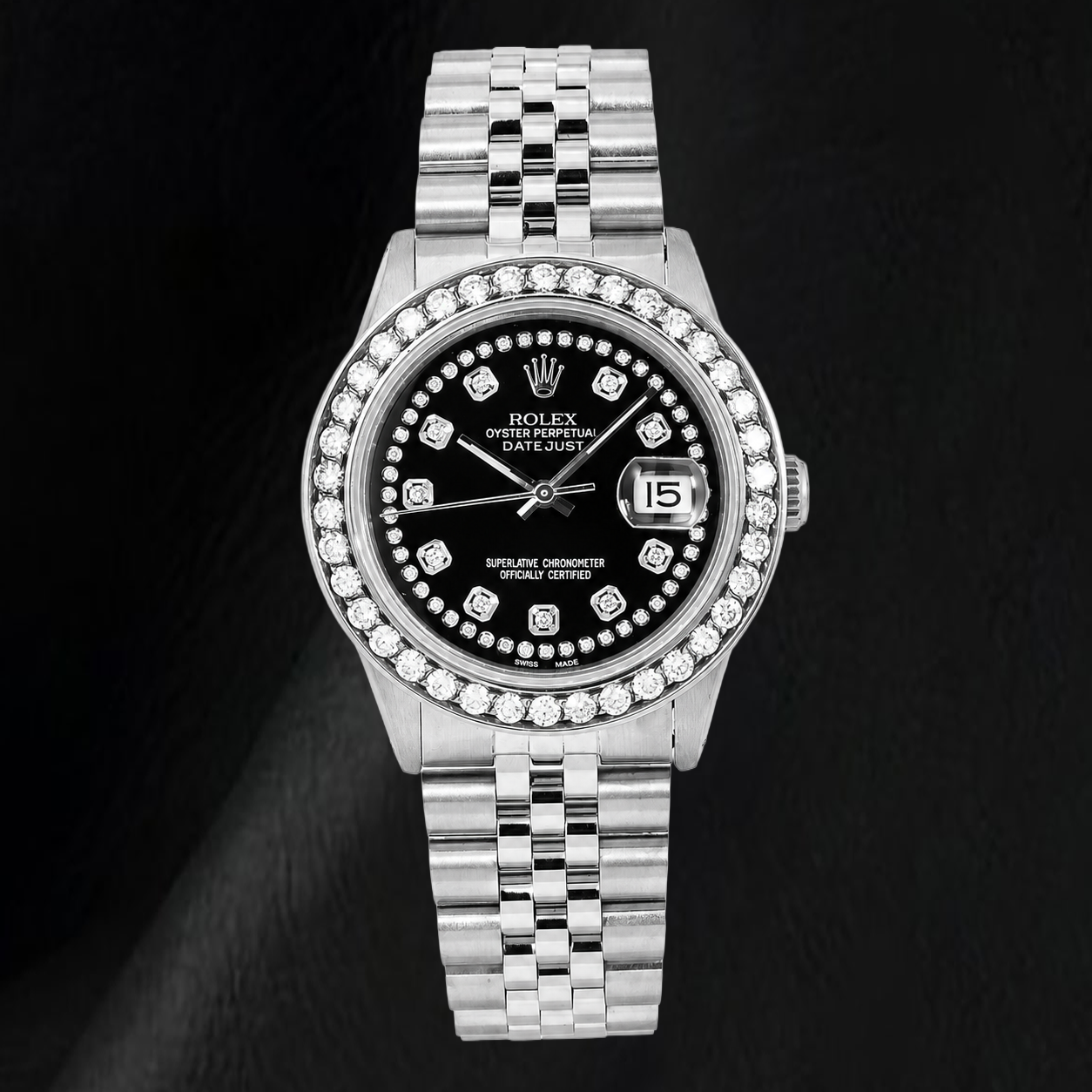 Rolex Datejust 16030 36mm Black String Diamond Dial Stainless Steel Watch