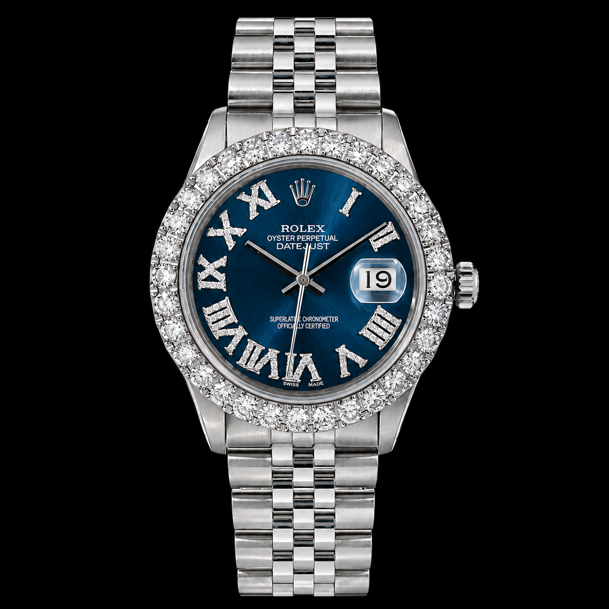 Rolex Datejust 16030 36mm Blue Roman Diamond Dial Stainless Steel Watch