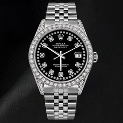Rolex Datejust 16200 36mm Black String Diamond Dial Stainless Steel Watch