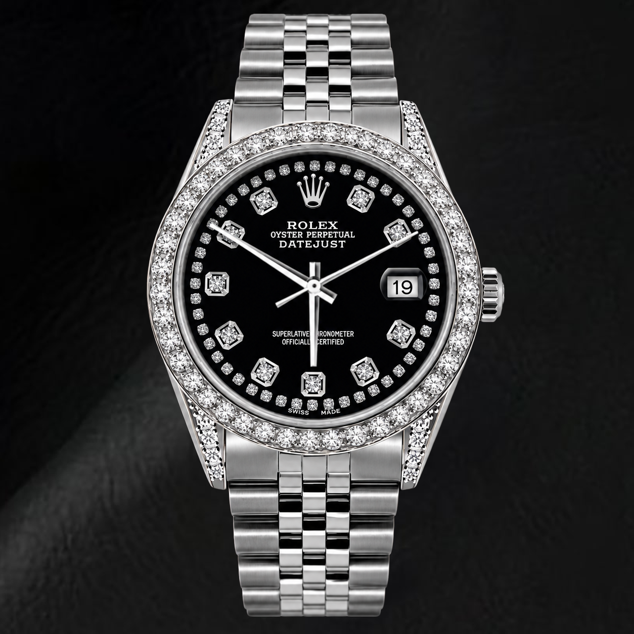 Rolex Datejust 16200 36mm Black String Diamond Dial Stainless Steel Watch