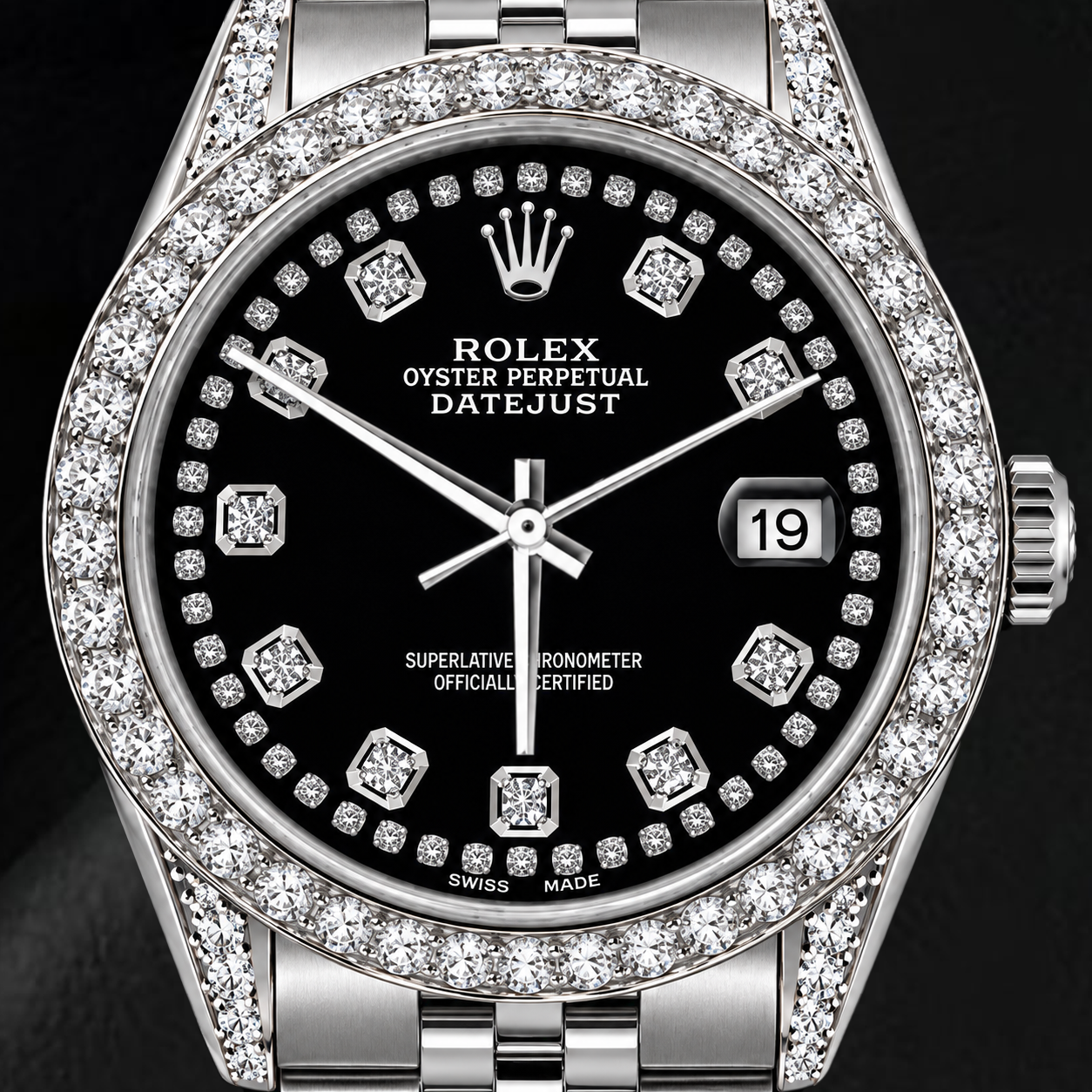 Rolex Datejust 16200 36mm Black String Diamond Dial Stainless Steel Watch